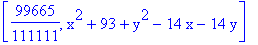[99665/111111, x^2+93+y^2-14*x-14*y]